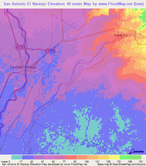 San Antonio El Naranjo,Guatemala Elevation Map