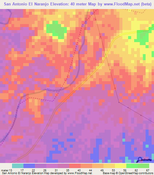 San Antonio El Naranjo,Guatemala Elevation Map