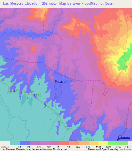 Las Mesetas,Guatemala Elevation Map