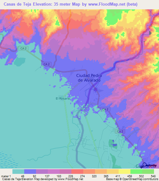 Casas de Teja,Guatemala Elevation Map