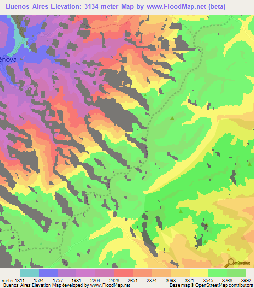 Buenos Aires,Colombia Elevation Map