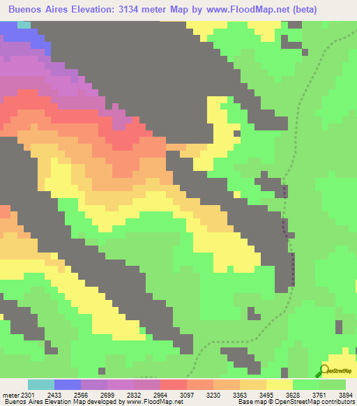 Buenos Aires,Colombia Elevation Map