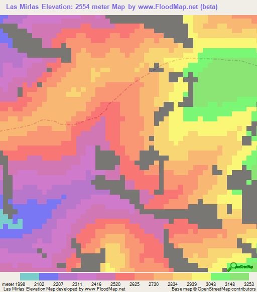 Las Mirlas,Colombia Elevation Map