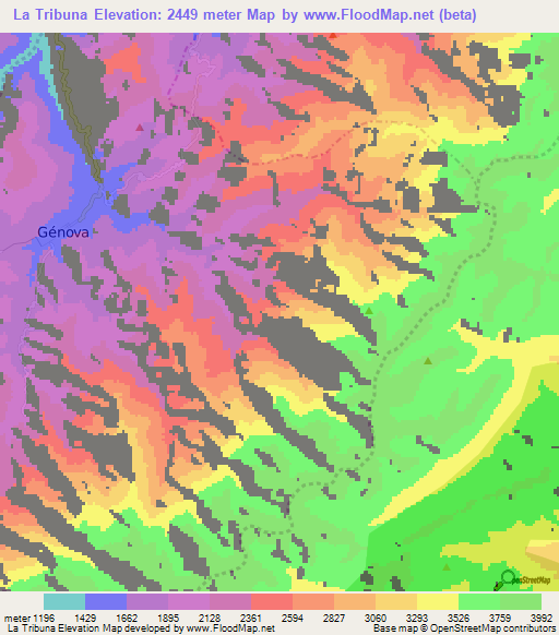 La Tribuna,Colombia Elevation Map