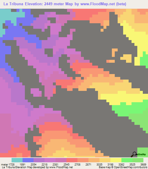 La Tribuna,Colombia Elevation Map