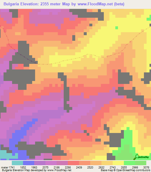 Bulgaria,Colombia Elevation Map