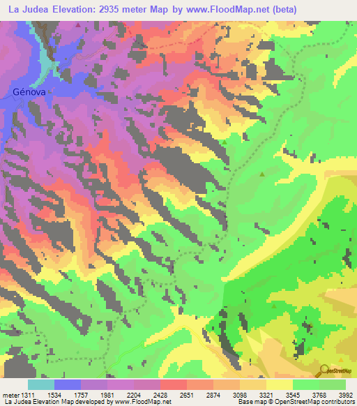 La Judea,Colombia Elevation Map