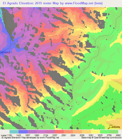 El Agrado,Colombia Elevation Map