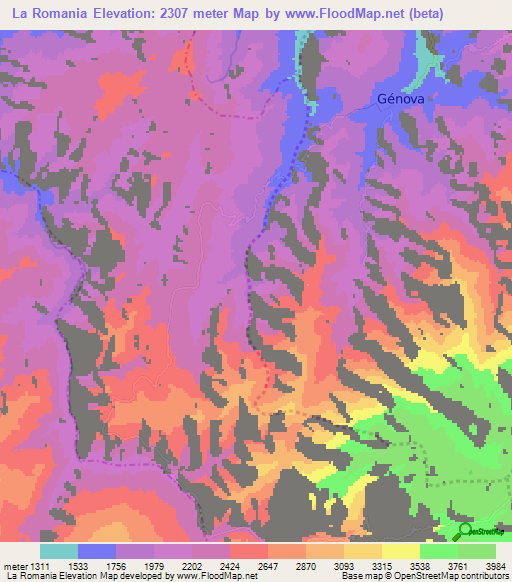 La Romania,Colombia Elevation Map