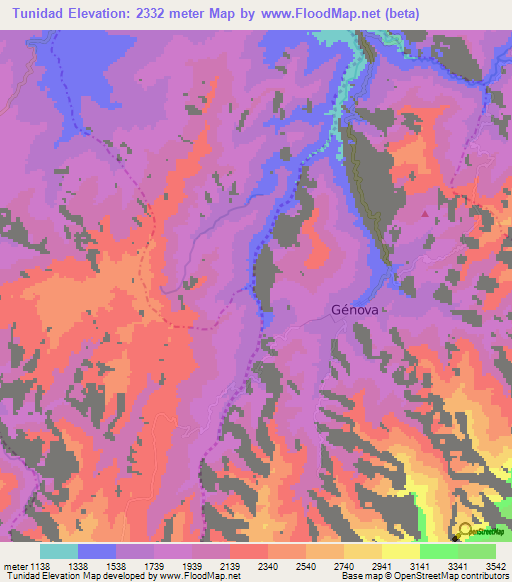 Tunidad,Colombia Elevation Map