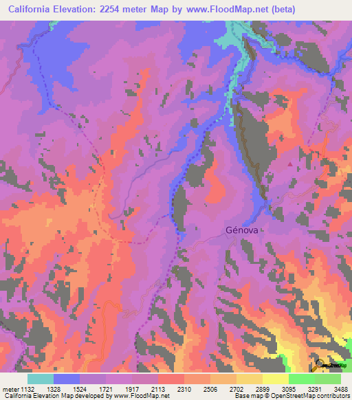 California,Colombia Elevation Map