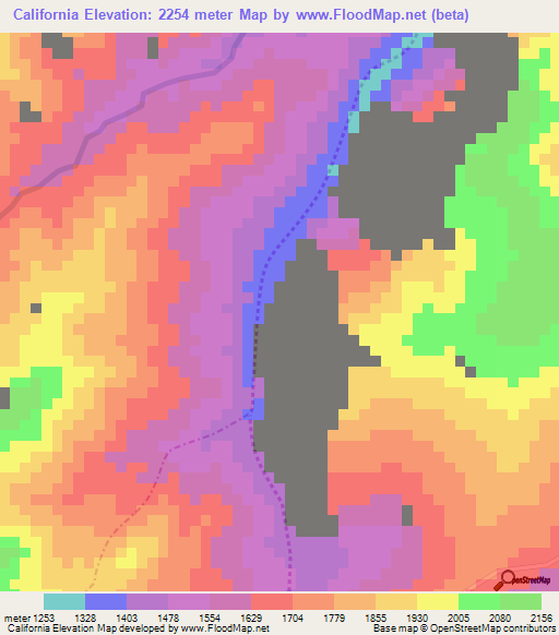 California,Colombia Elevation Map