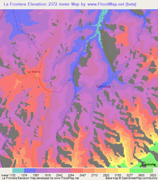 La Frontera,Colombia Elevation Map