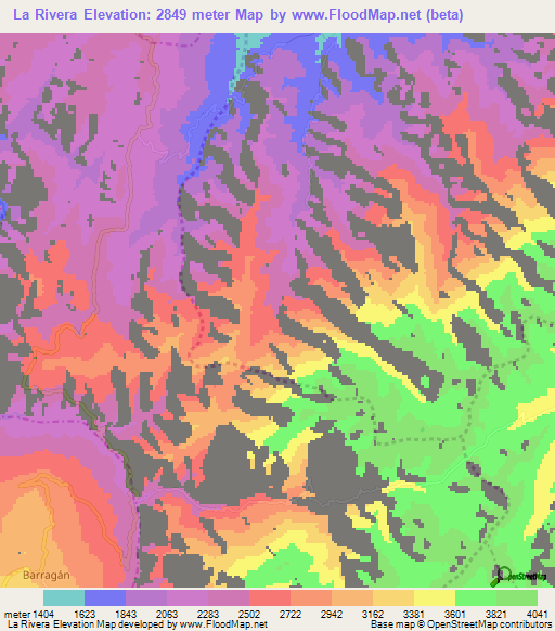 La Rivera,Colombia Elevation Map