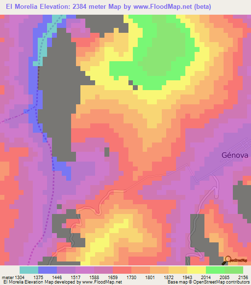 El Morelia,Colombia Elevation Map