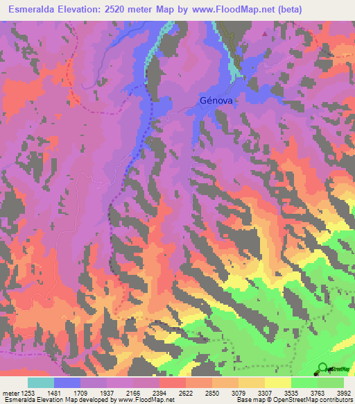 Esmeralda,Colombia Elevation Map