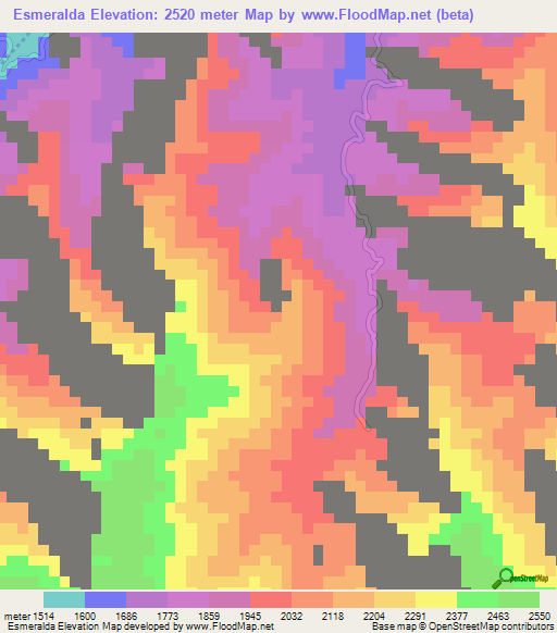 Esmeralda,Colombia Elevation Map