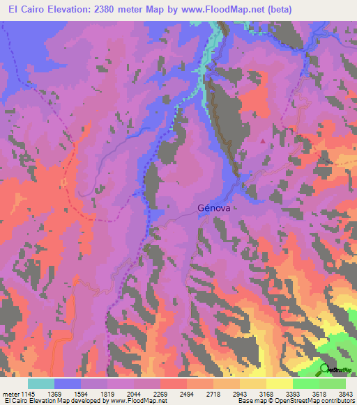 El Cairo,Colombia Elevation Map