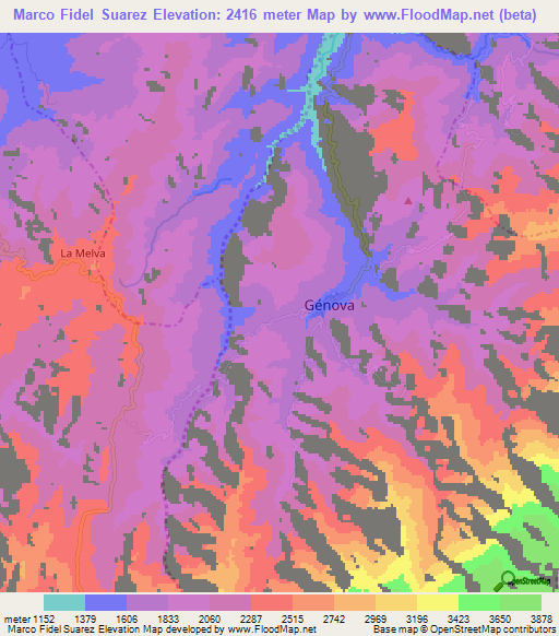 Marco Fidel Suarez,Colombia Elevation Map