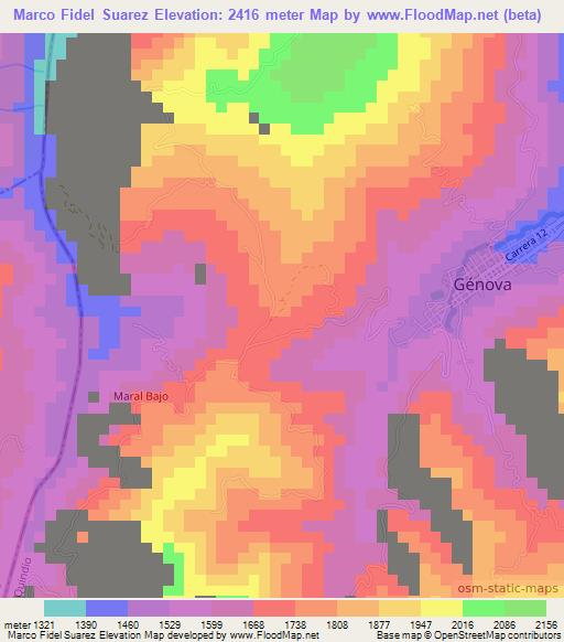 Marco Fidel Suarez,Colombia Elevation Map