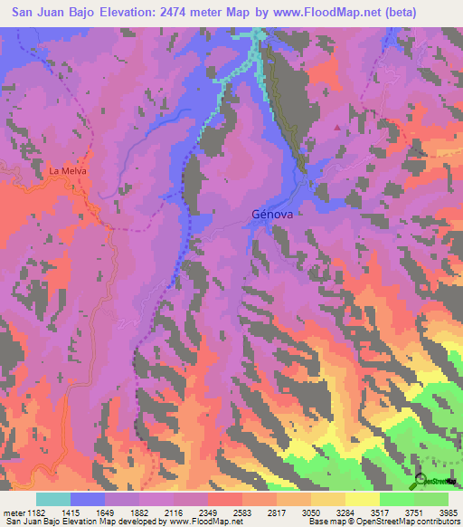 San Juan Bajo,Colombia Elevation Map