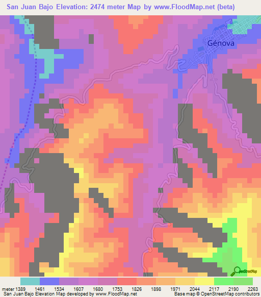 San Juan Bajo,Colombia Elevation Map