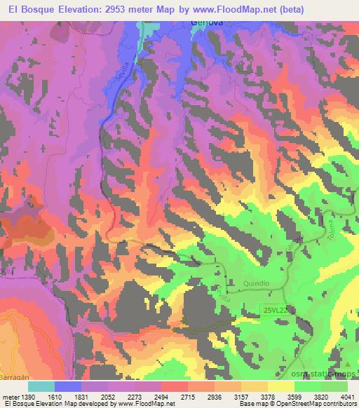 El Bosque,Colombia Elevation Map