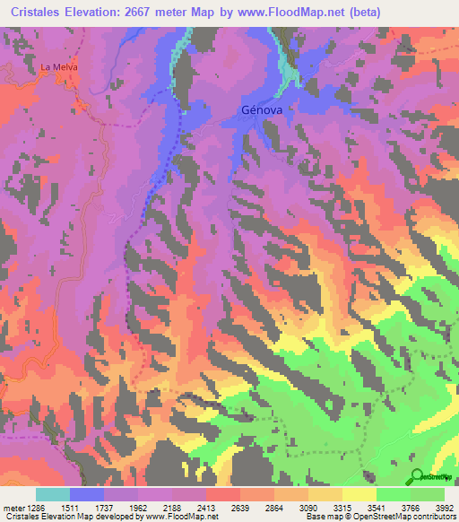 Cristales,Colombia Elevation Map