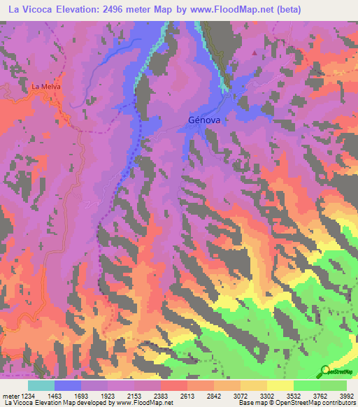 La Vicoca,Colombia Elevation Map