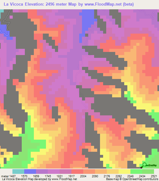 La Vicoca,Colombia Elevation Map