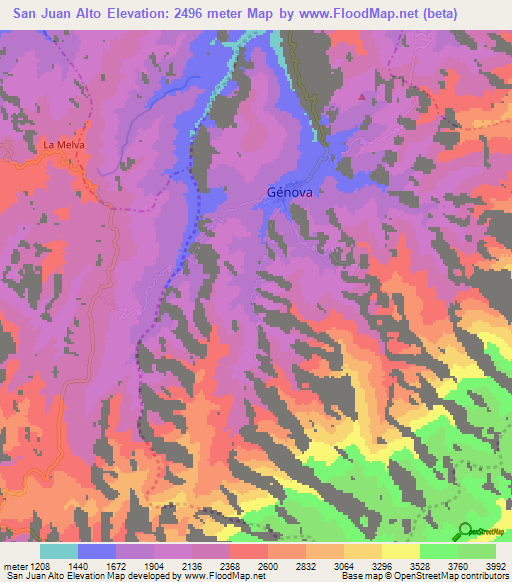 San Juan Alto,Colombia Elevation Map