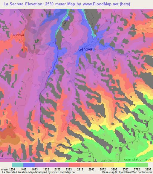 La Secreta,Colombia Elevation Map