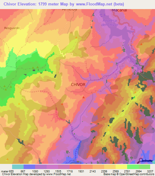 Chivor,Colombia Elevation Map