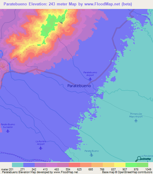 Paratebueno,Colombia Elevation Map