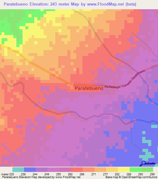 Paratebueno,Colombia Elevation Map