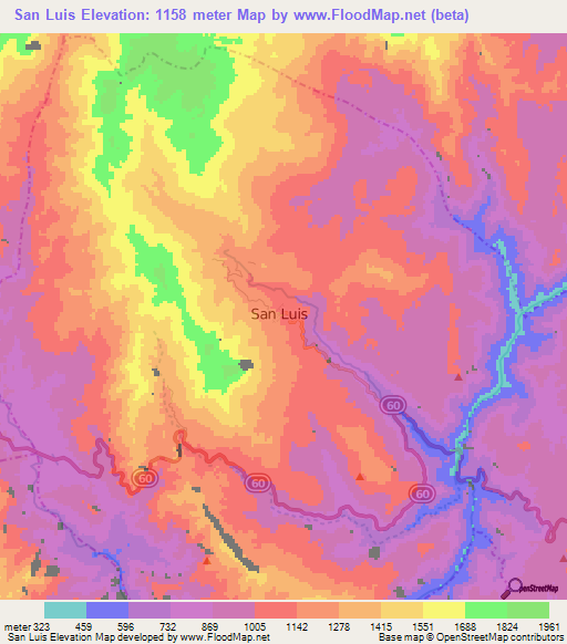 San Luis,Colombia Elevation Map