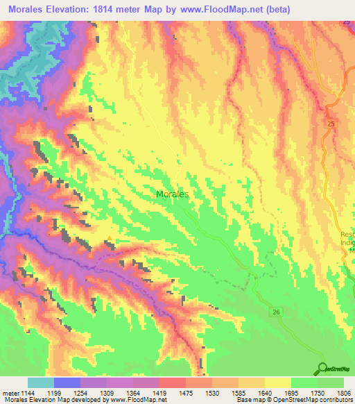 Morales,Colombia Elevation Map