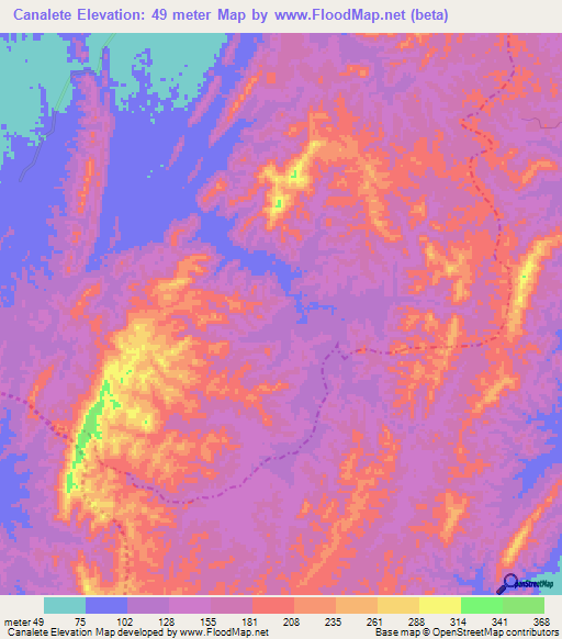 Canalete,Colombia Elevation Map