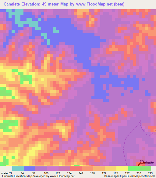 Canalete,Colombia Elevation Map