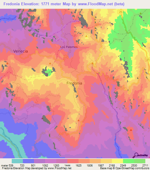 Fredonia,Colombia Elevation Map