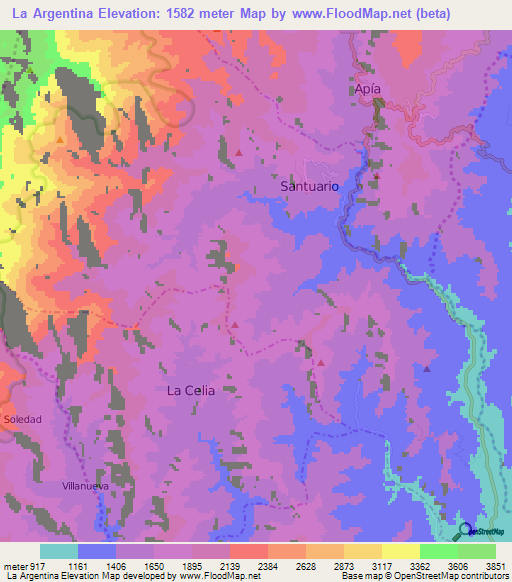 La Argentina,Colombia Elevation Map