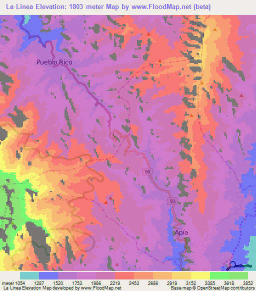 La Linea,Colombia Elevation Map