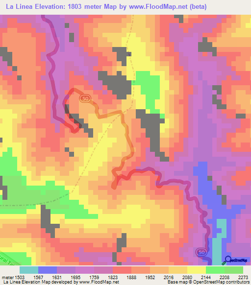 La Linea,Colombia Elevation Map