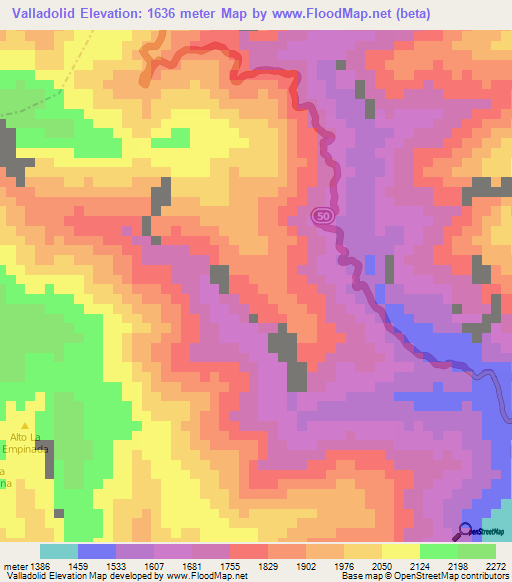 Valladolid,Colombia Elevation Map