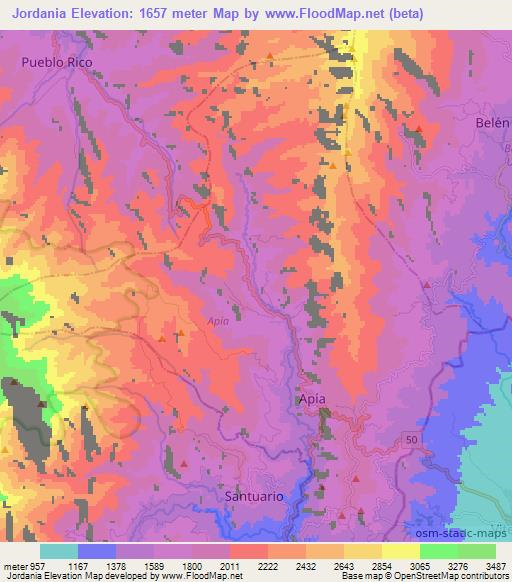 Jordania,Colombia Elevation Map