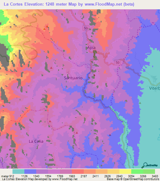 La Cortes,Colombia Elevation Map