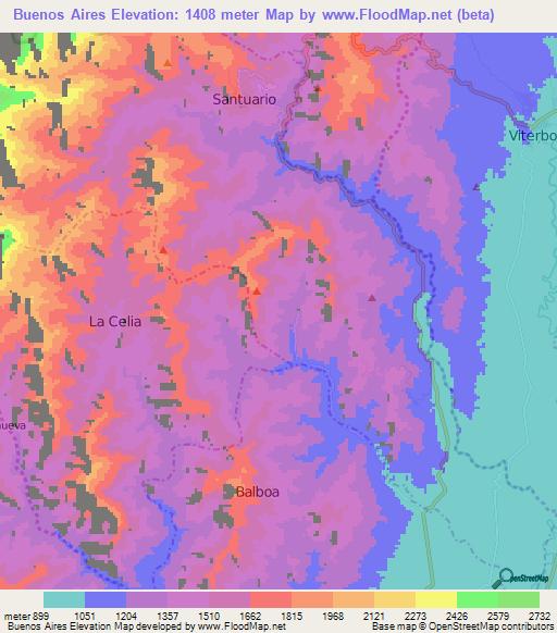 Buenos Aires,Colombia Elevation Map