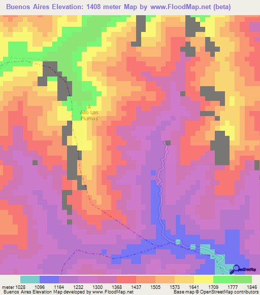 Buenos Aires,Colombia Elevation Map