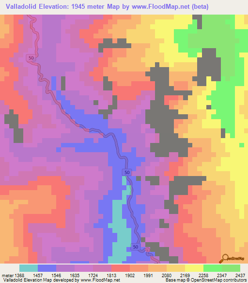 Valladolid,Colombia Elevation Map