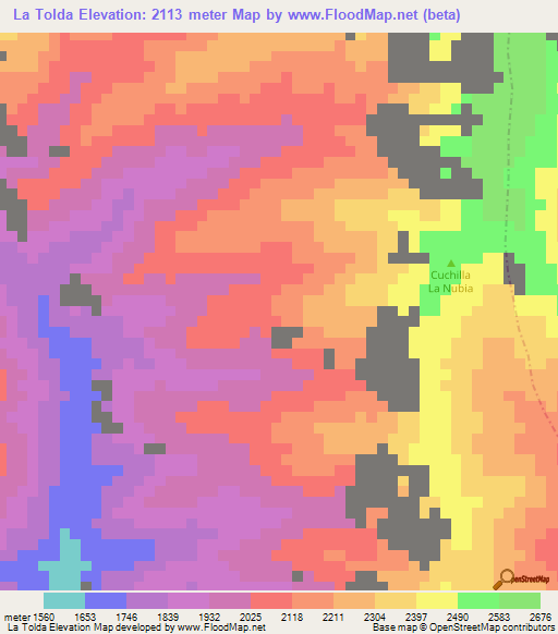 La Tolda,Colombia Elevation Map